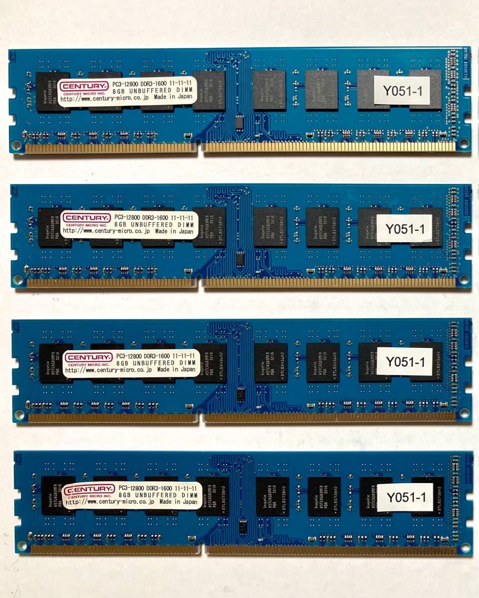 動作確認済】 CenturyMicro DDR3-1600 8GB×4枚 32GB PC3-12800