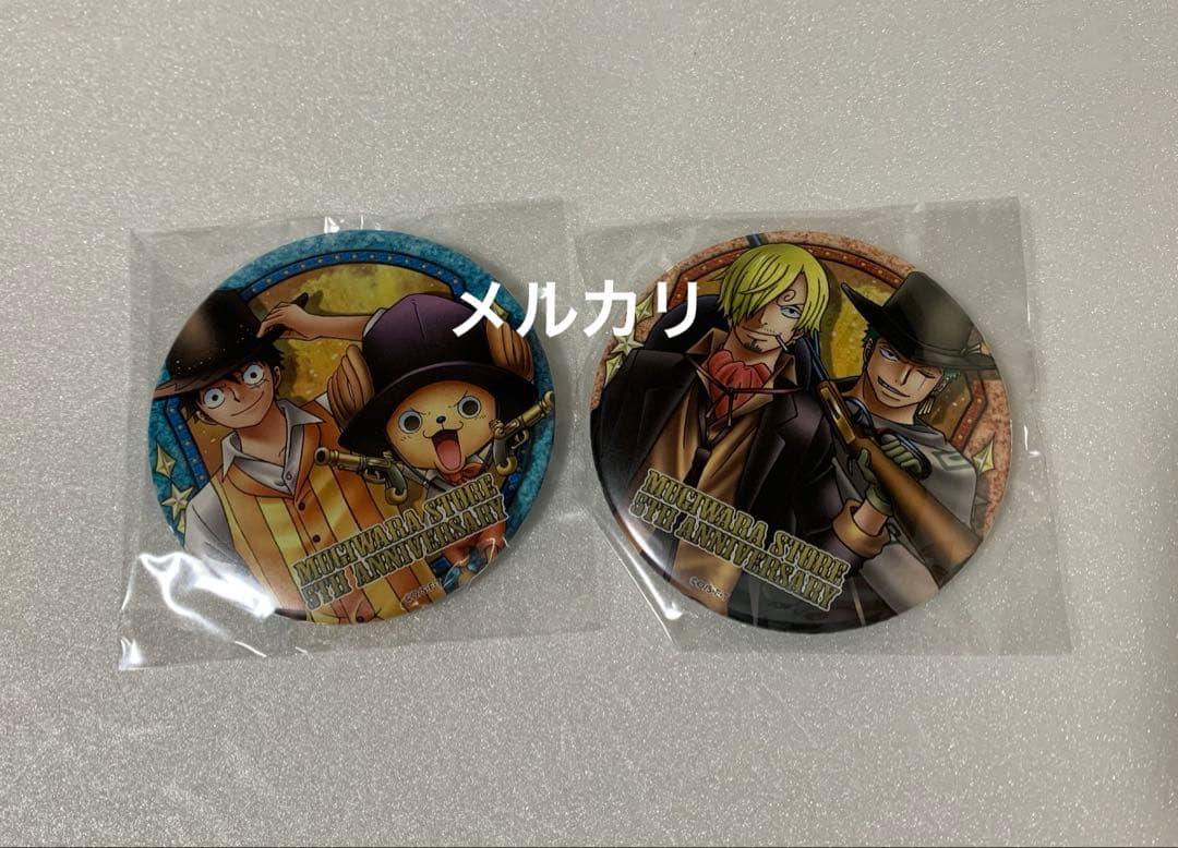 ONE PIECE ワンピース 麦わらストア　5周年記念袋　輩缶バッジ 2点 新商品】麦わらストア限定 輩缶バッジ 第5弾 PINK＆GOLD (400円+税