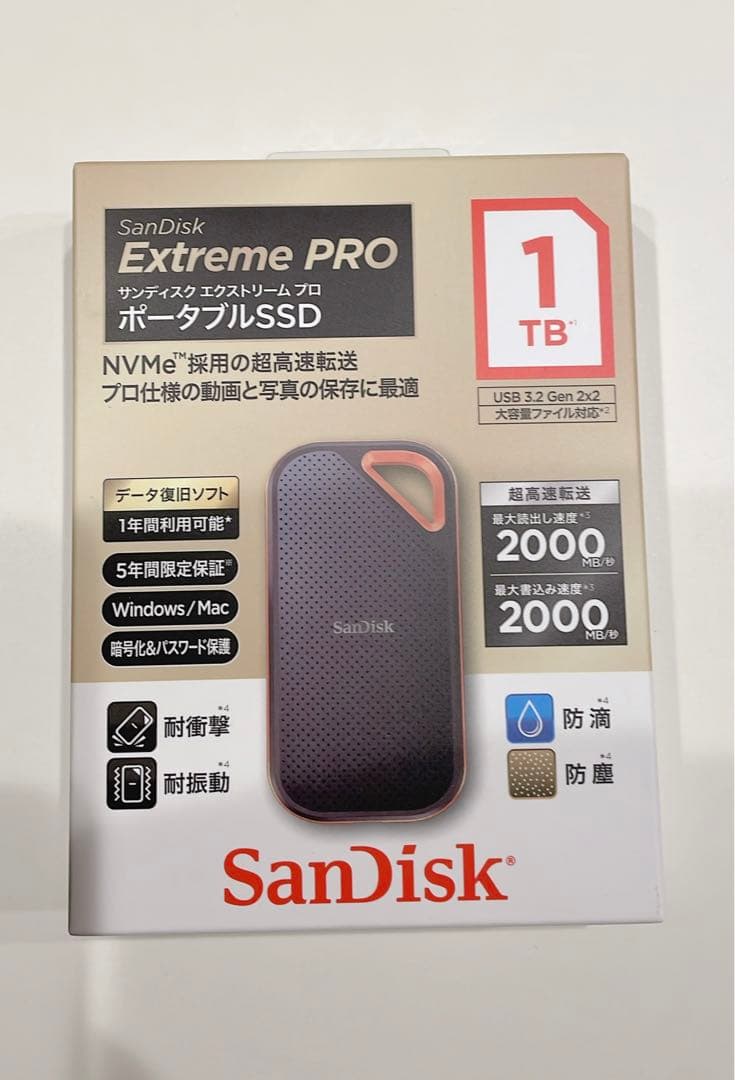 【新品未使用】SanDisk Extreme PRO 1TB ポータブルSSD Amazon.com: SanDisk Extreme Pro 1TB Portable SSD, up to 1050 MB/s